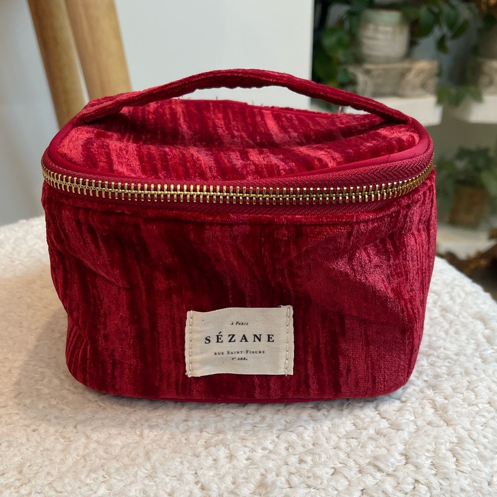 Sezane Red Crushed Velvet Vanity Case